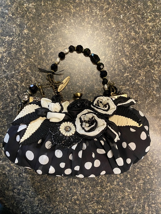 Mary Frances Handbags - Mary Frances Cream and Black Beaded Shoulder Bag